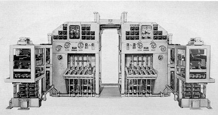 Drawing illustrating the split type of main propulsion control cubicle.