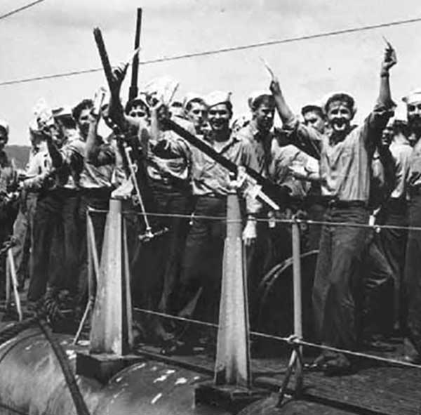Photo of crew celebrating on deck